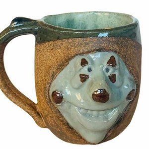 Pottery Mug Cup Creepy Circus Clown Mahon Made vtg